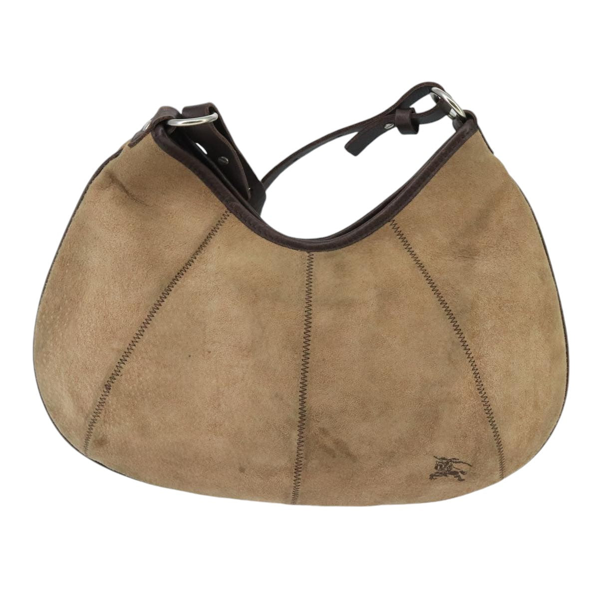 Burberry Label Shoulder Bag Suede Beige Blue
