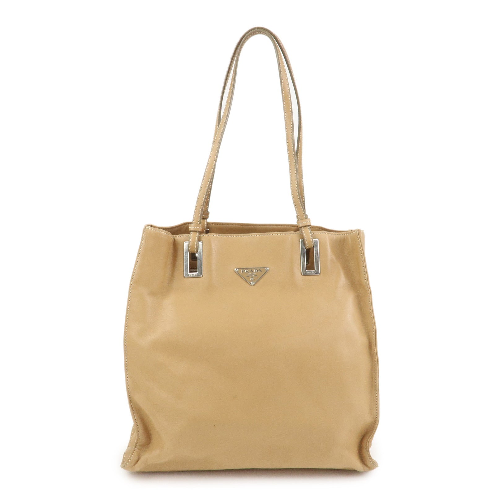 Tote Bag Triangle Shoulder Bag Lambskin Beige Logo