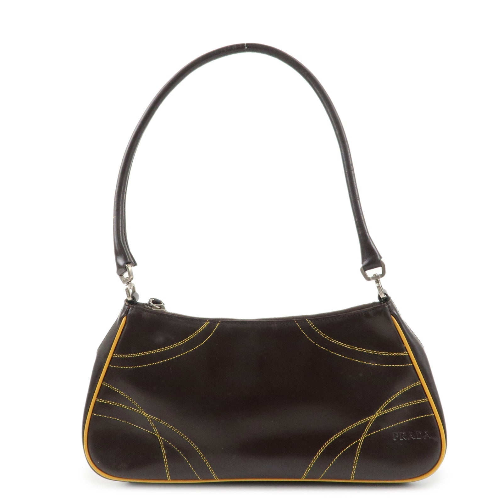 Shoulder Bag Hand Bag d Leather Brown Yellow