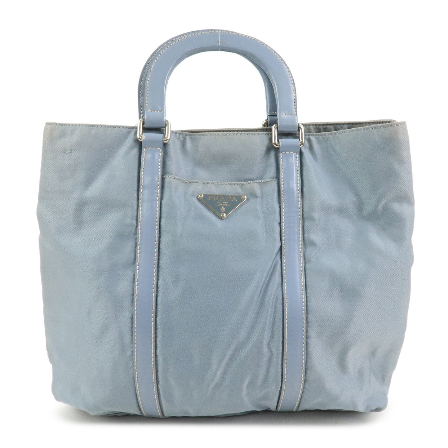 Triangle Hand Bag Light Leather Nylon Blue Handbag