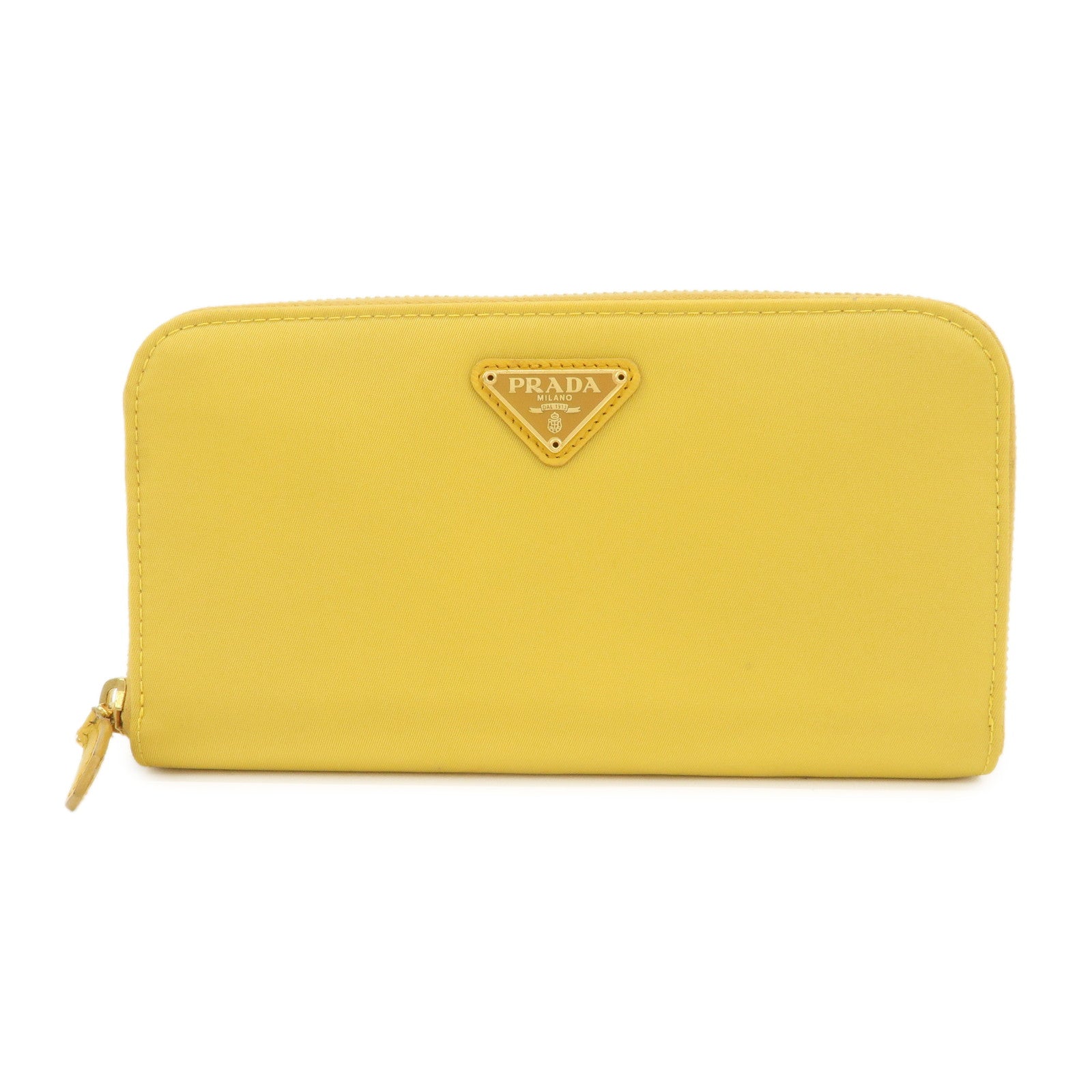 Triangle Round Zippy Long Wallet Leather Nylon Yellow Handbag