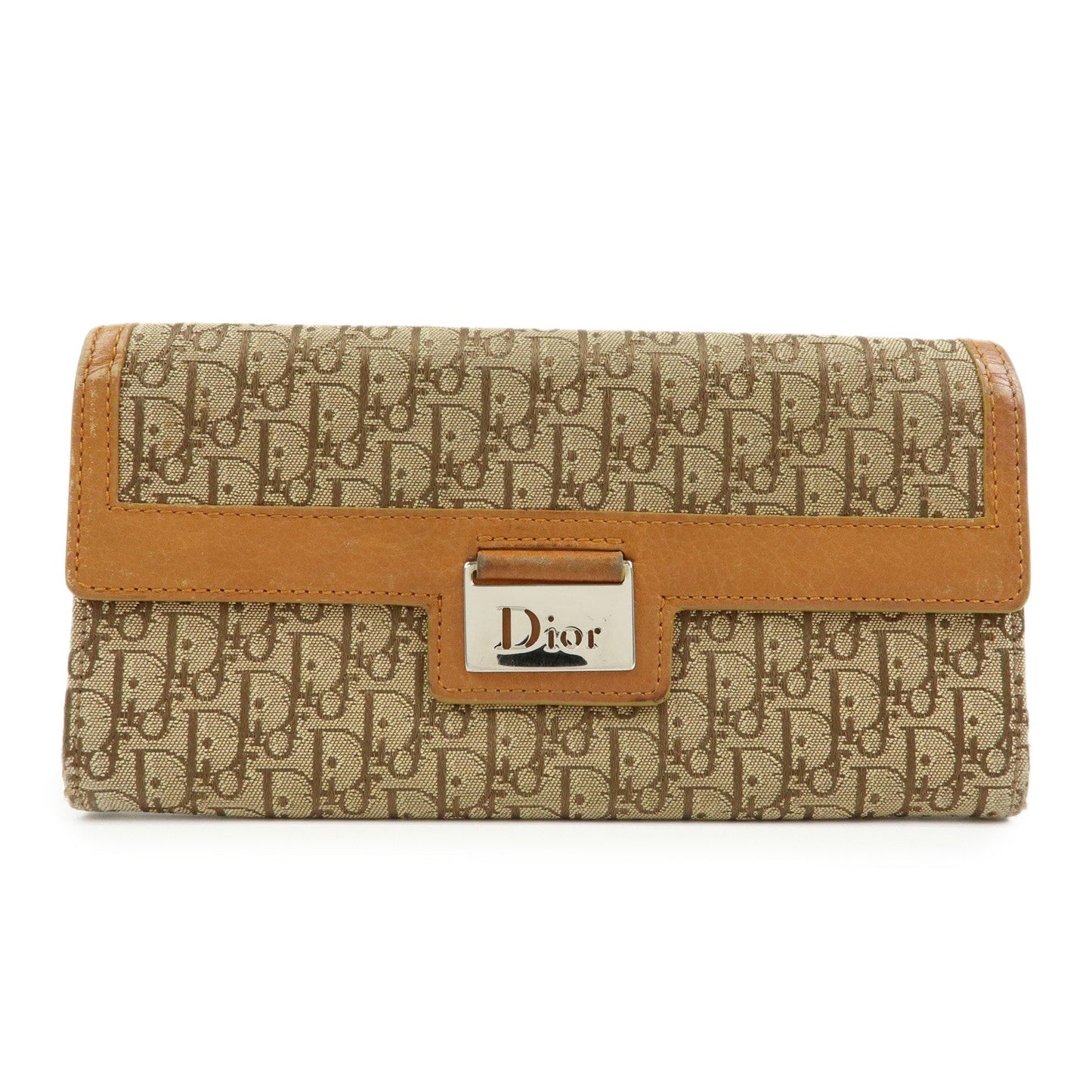 Dior Handbag Christian Trotter Street Chic Long Wallet Leather Canvas Brown