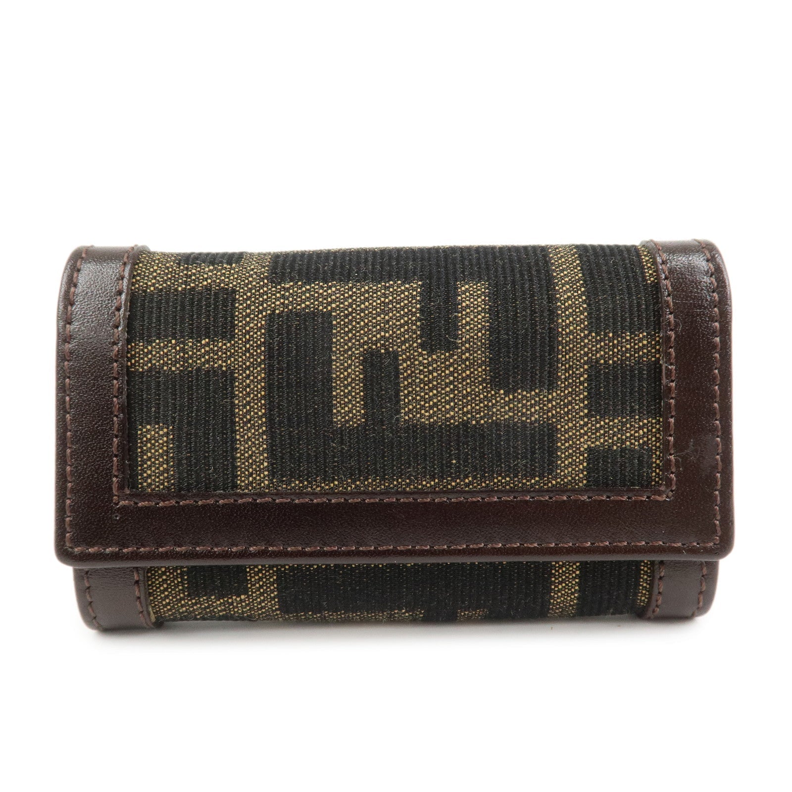Zucca 6 Ring Key Case Key Holder Leather Canvas Brown Jewelry