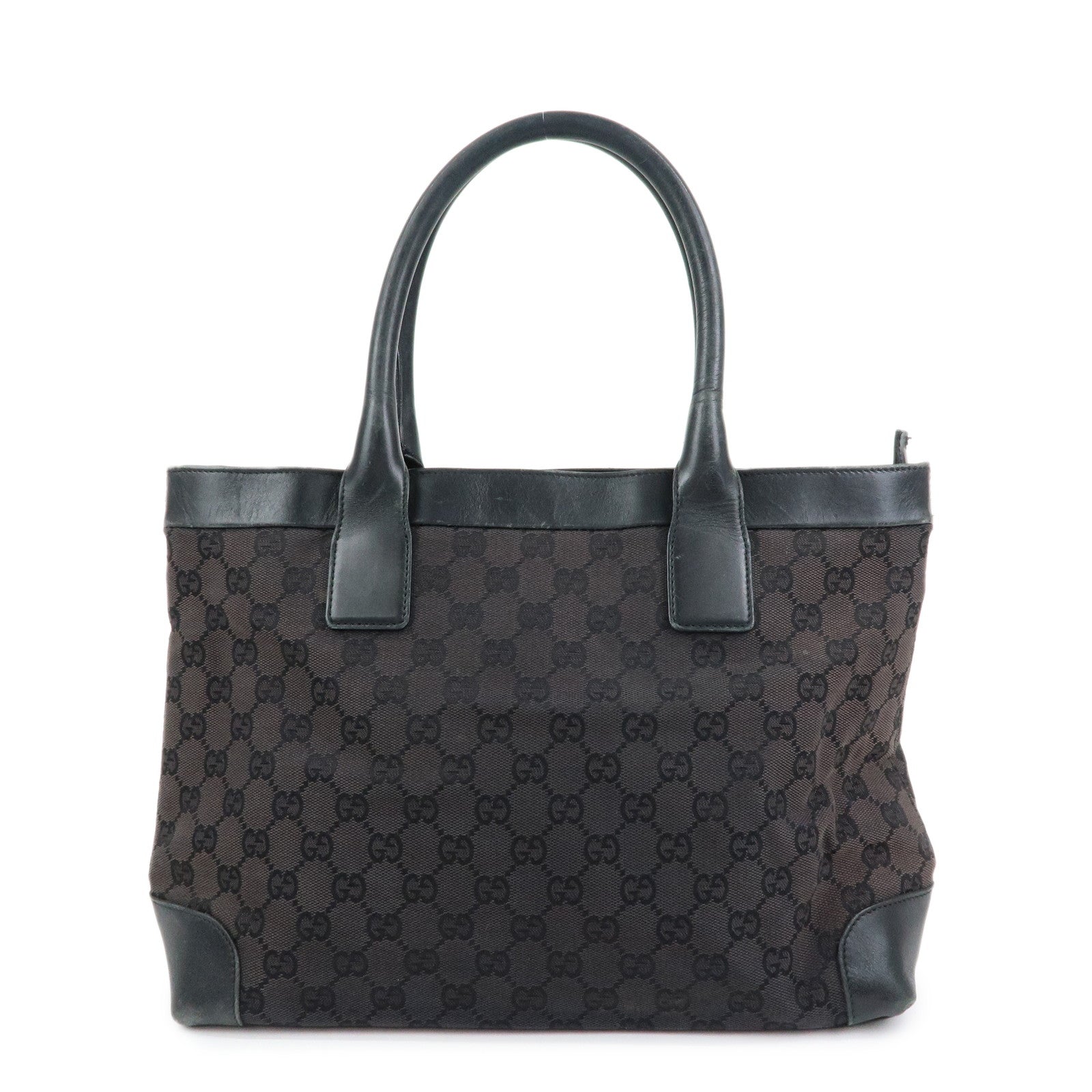 GUCCI GG Canvas Leather Tote Bag Hand Bag Black 002?1119?1705