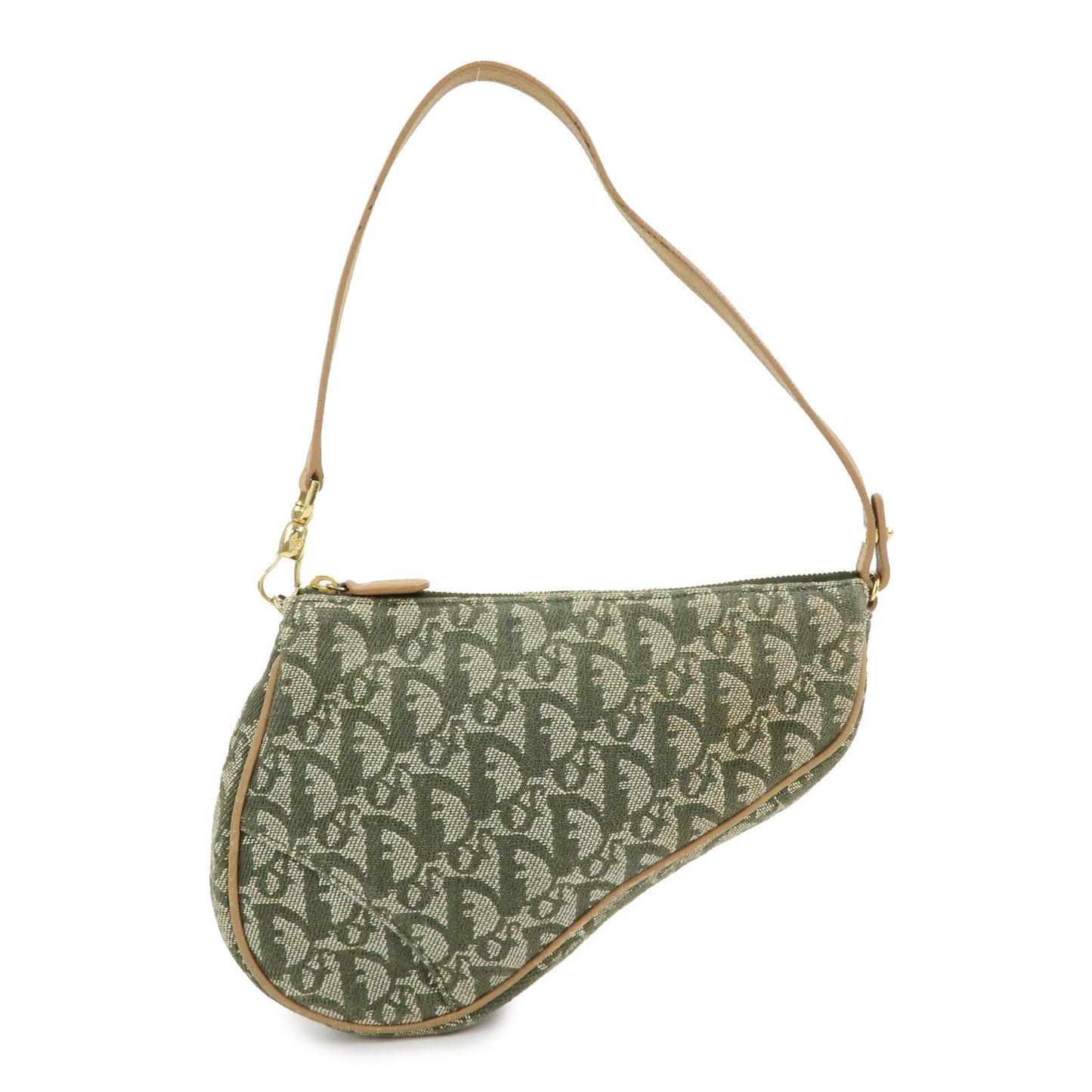 Dior Handbag Christian Saddle Trotter Jacquard Hand Bag Leather Green