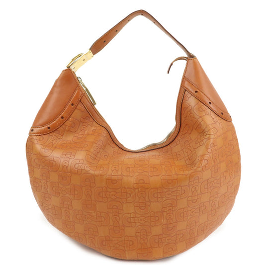 GUCCI Horsebit Leather Shoulder Bag Hand Bag Brown Gold HDW 145764
