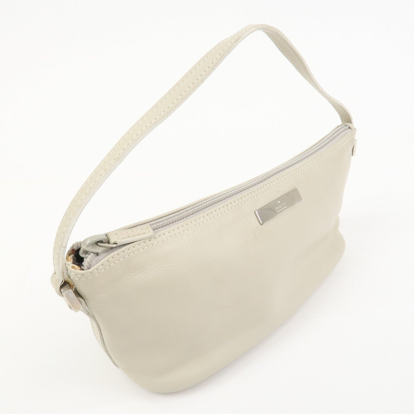 GUCCI Boat Bag Leather Pouch Hand Bag Ivory 039??1103