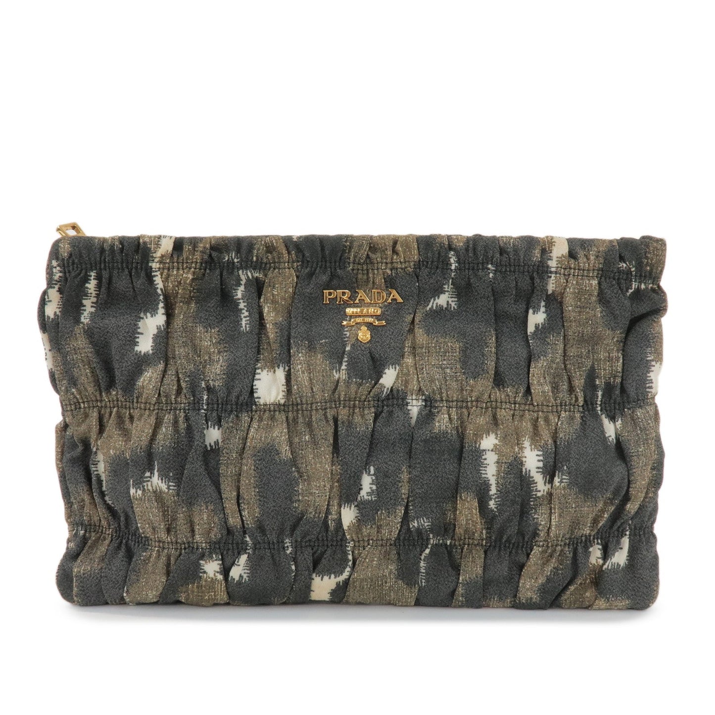 Clutch Bag Camouflage Gathered Design Khaki Canvas Black Logo