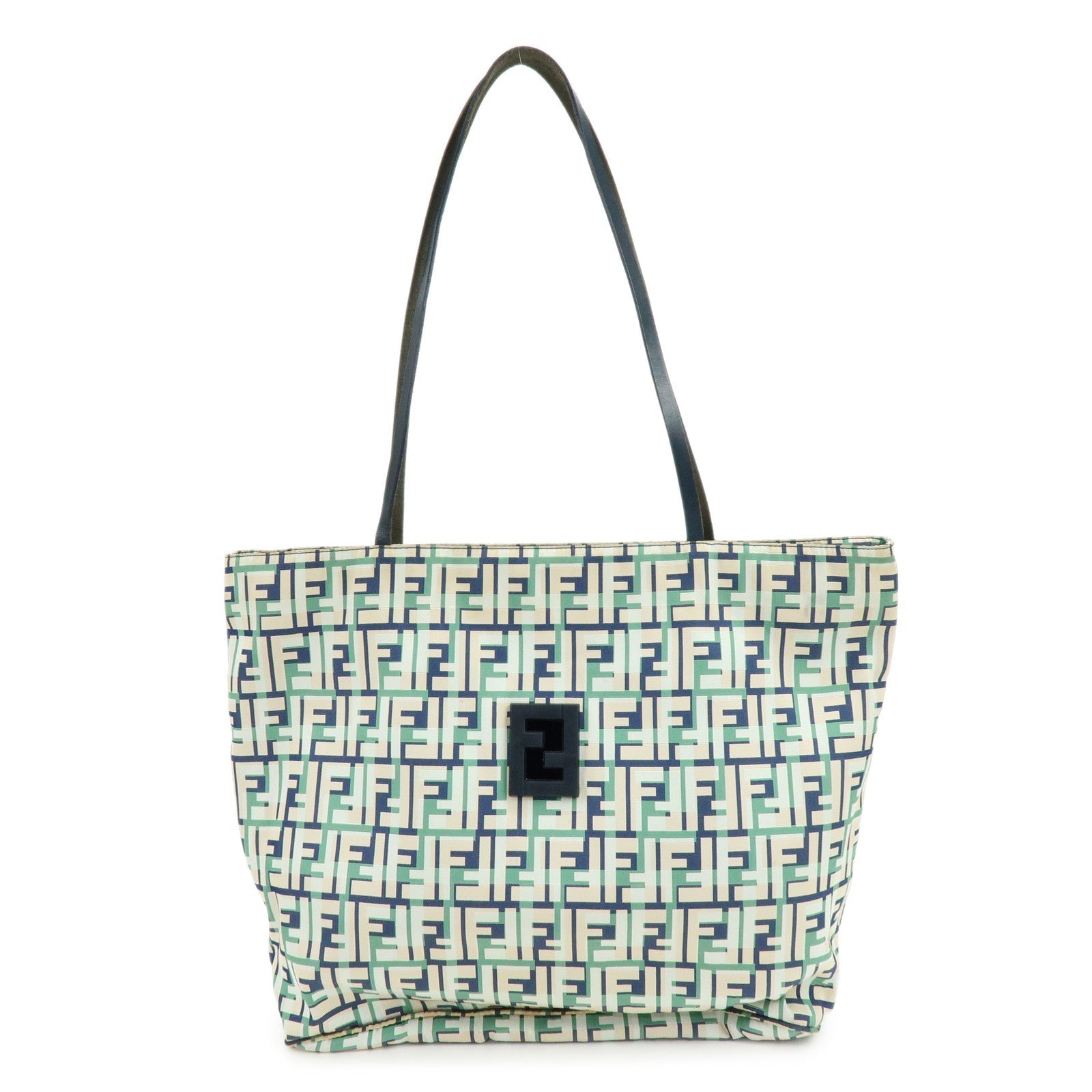 Tote Bag Zucca Shoulder Bag Leather Nylon Green