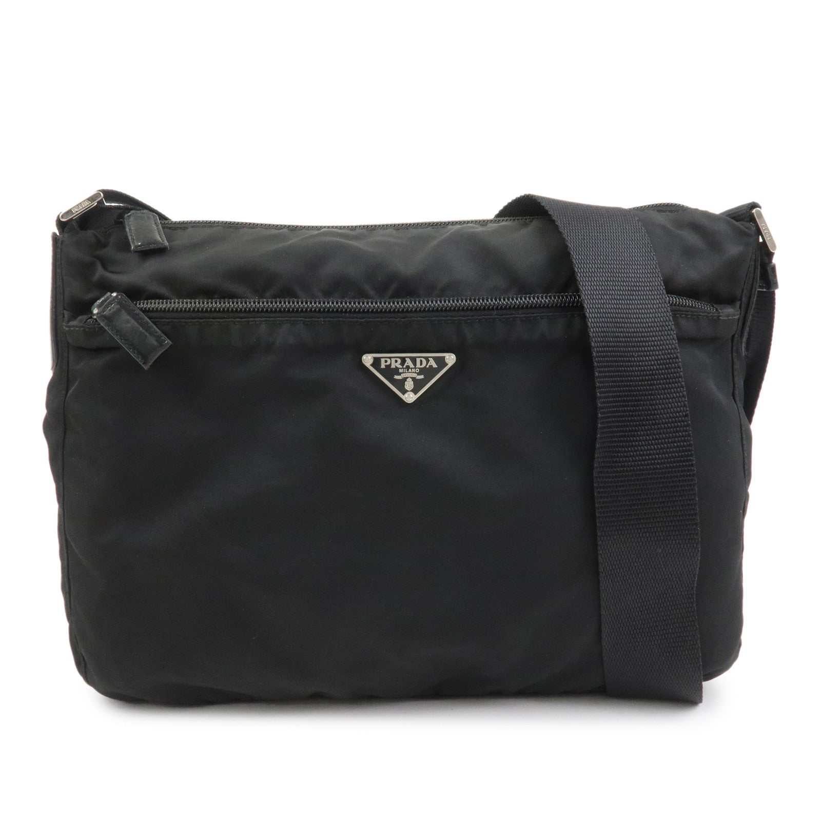 Shoulder Bag Triangle 2 Leather Nylon Saffiano Leather Black 2