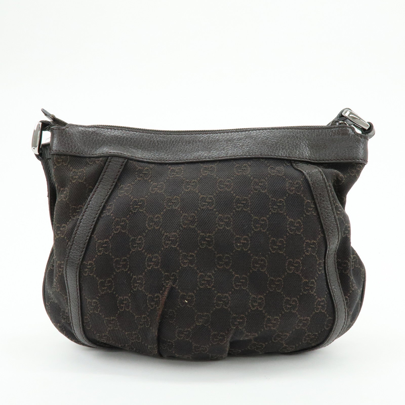 GUCCI Abbey GG Canvas Leather Shoulder Crossbody Bag Brown 265691