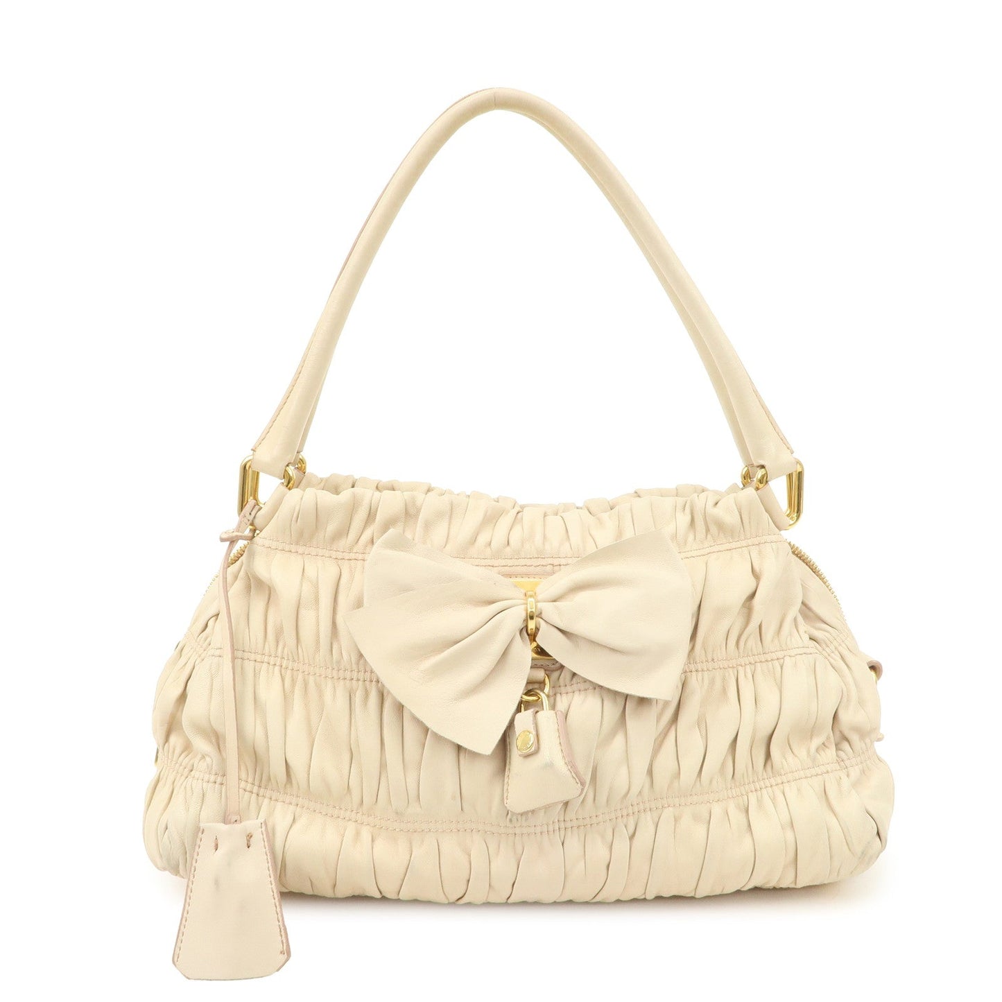 Shoulder Bag Nappa Gathered Ribbon Hand Bag Leather