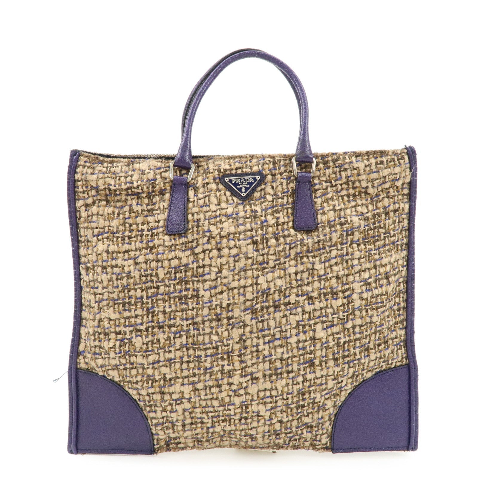 Tote Bag Triangle Tweed d Leather Beige Purple