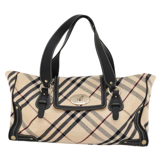 Burberry Label Tote Bag Canvas Beige Blue