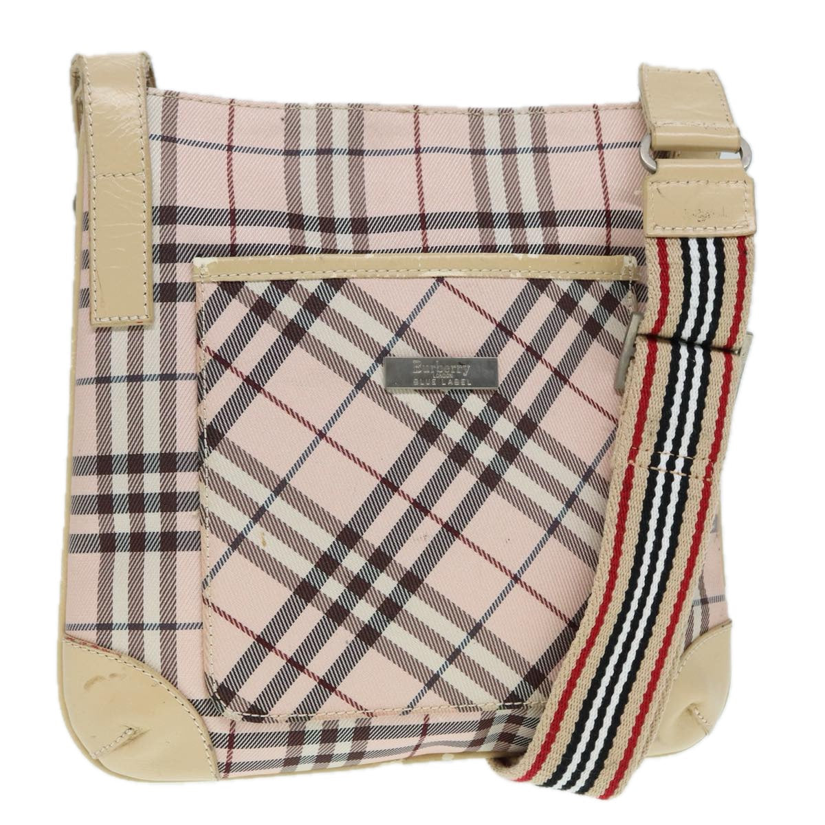 Burberry Label Synthetic Shoulder Bag Beige Blue