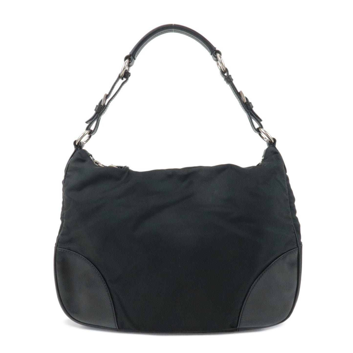Prada Shoulder Bag Triangle 3 Leather Nylon Black