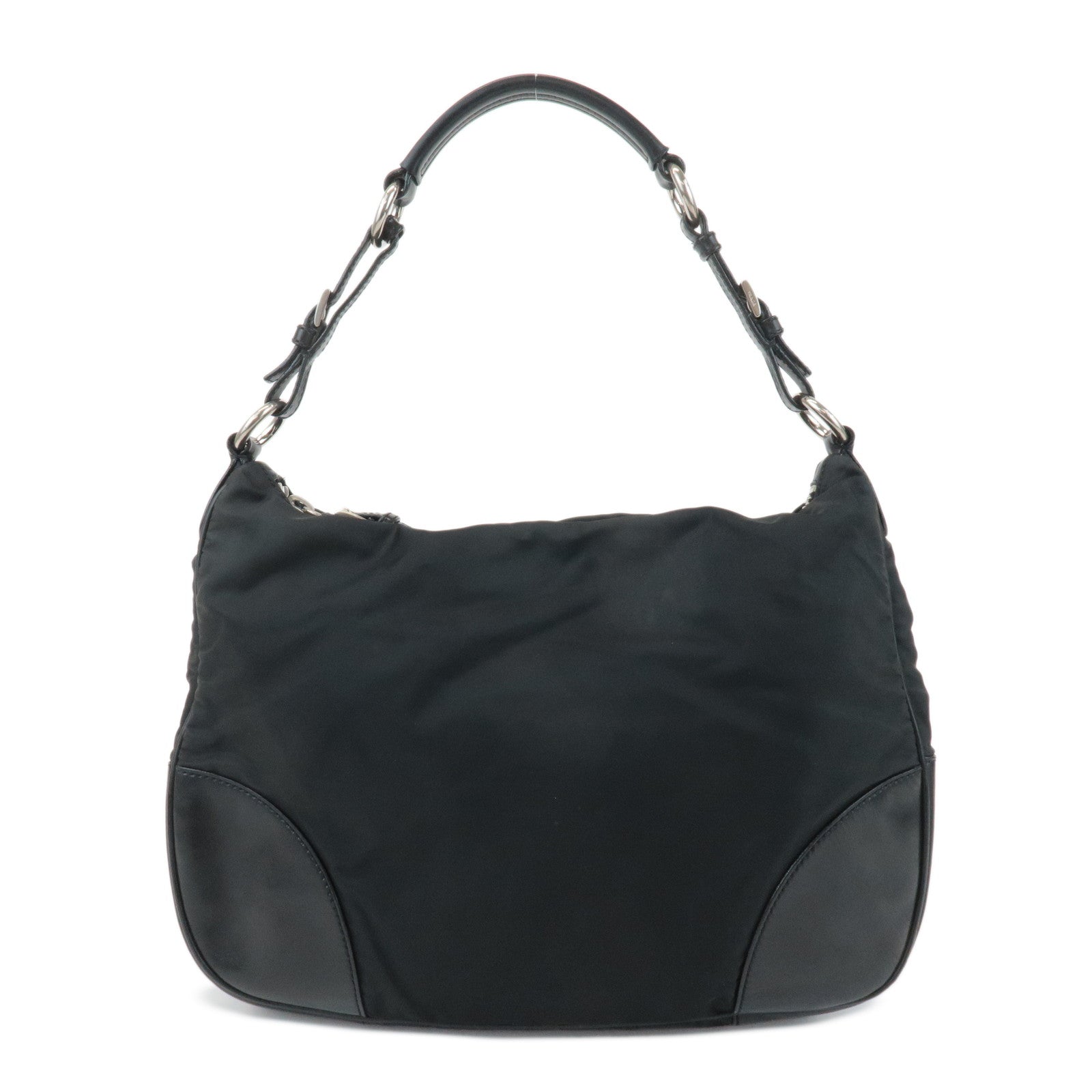Prada Shoulder Bag Triangle 3 Leather Nylon Black