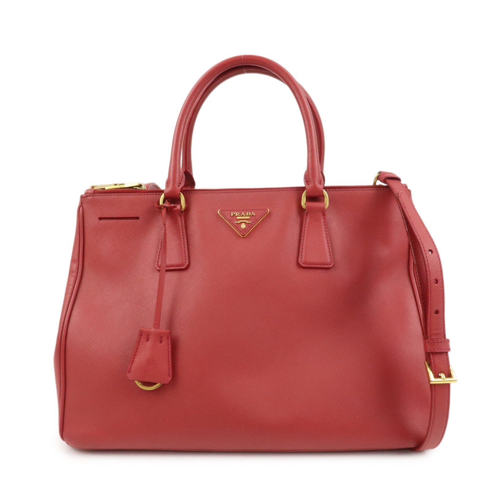 Triangle Galleria 2Way Bag Leather Saffiano Red Handbag