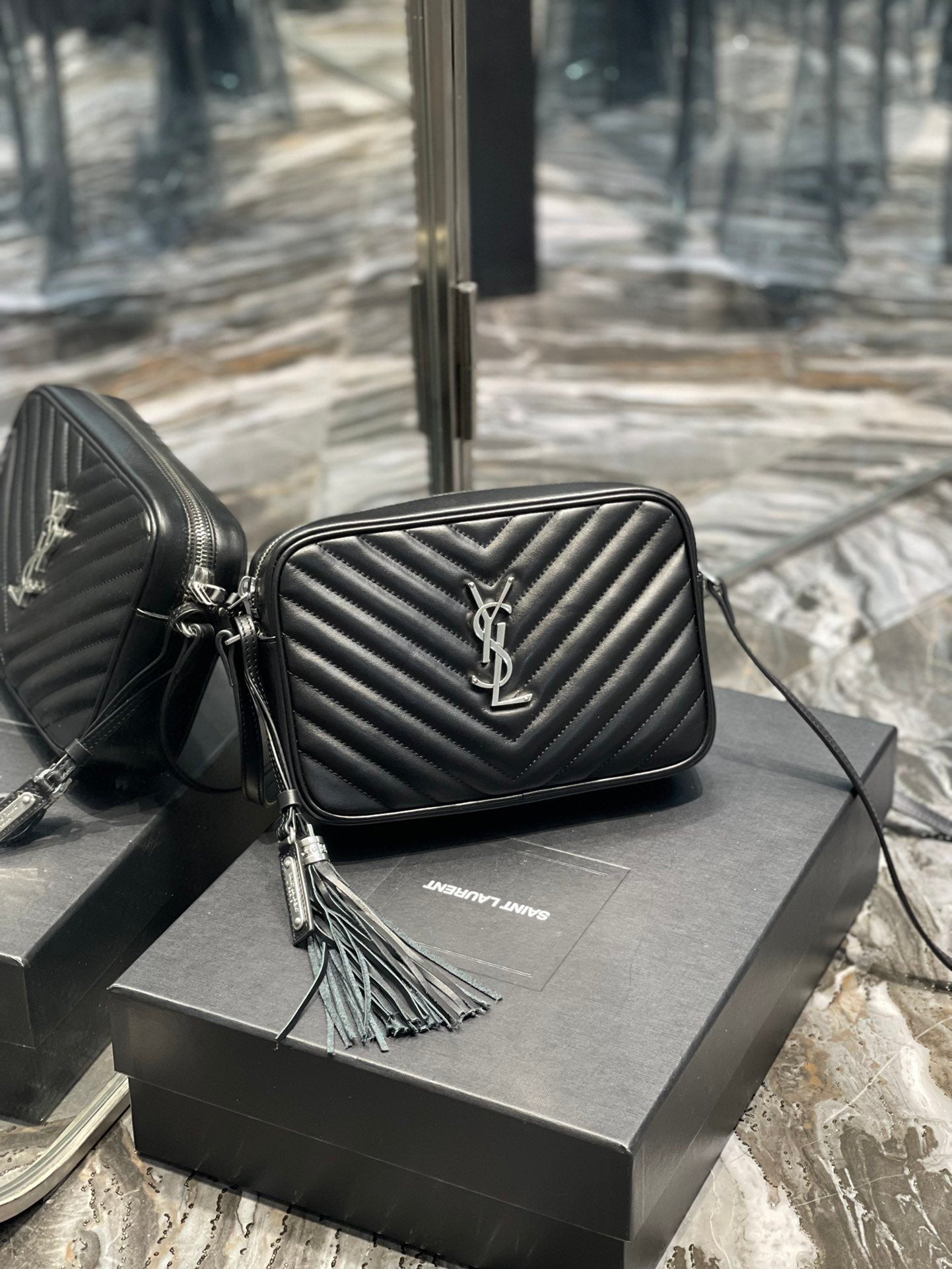 YSL Saint Laurent YSL Top Quality Lou Camera Bag With Black Silver Crossbody Bag