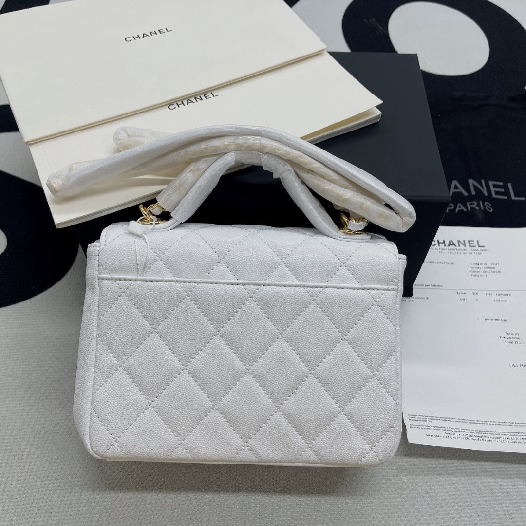 CHLMini 7.5in 19cm White Flap Top Handle Mini Bag