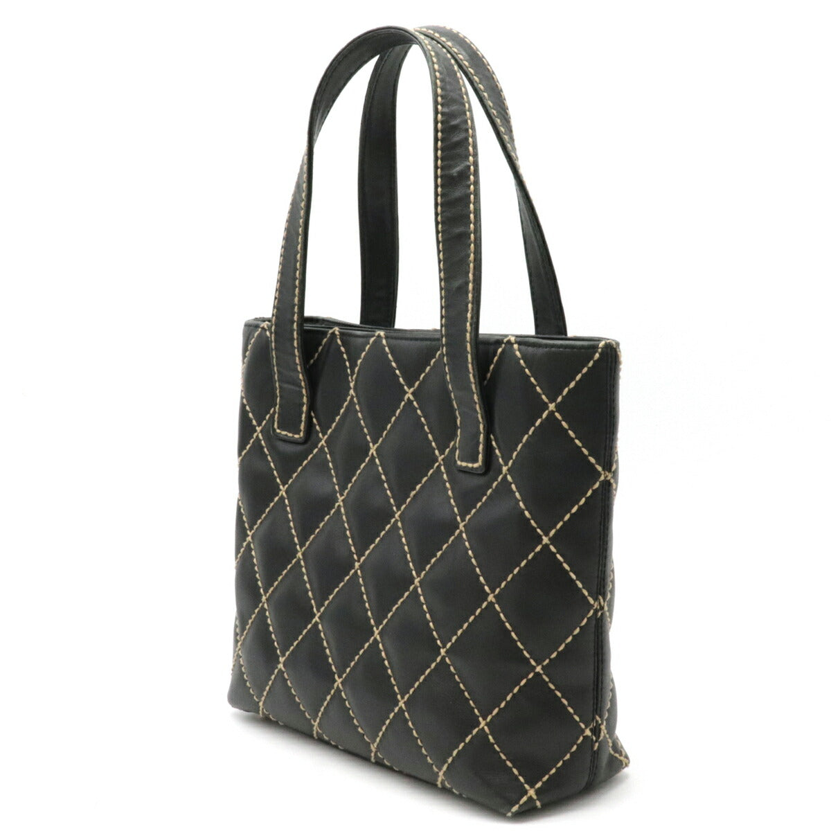 Chanel Wild Stitch Handbag Tote Bag Cocomark Hardware Leather Black