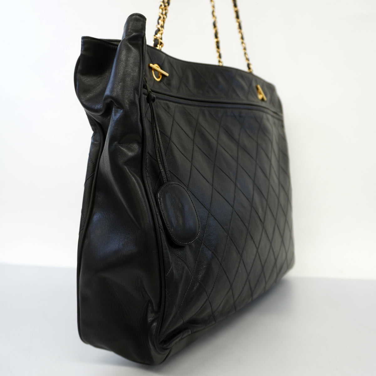 Chanel Shoulder Lambskin Metal Fittings Handbag Black Gold Shoulder Bag