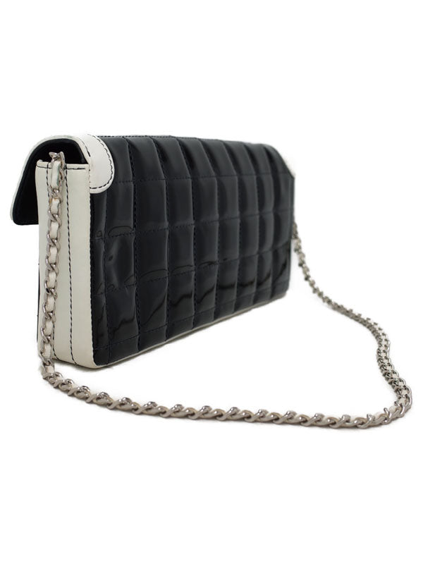 Chanel Patent Chocolate Bar Chain Shoulder Bag Leather Black