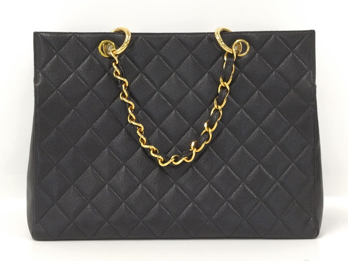 Chanel Gst Tote Bag Caviar Skin Matelasse Black Black 1