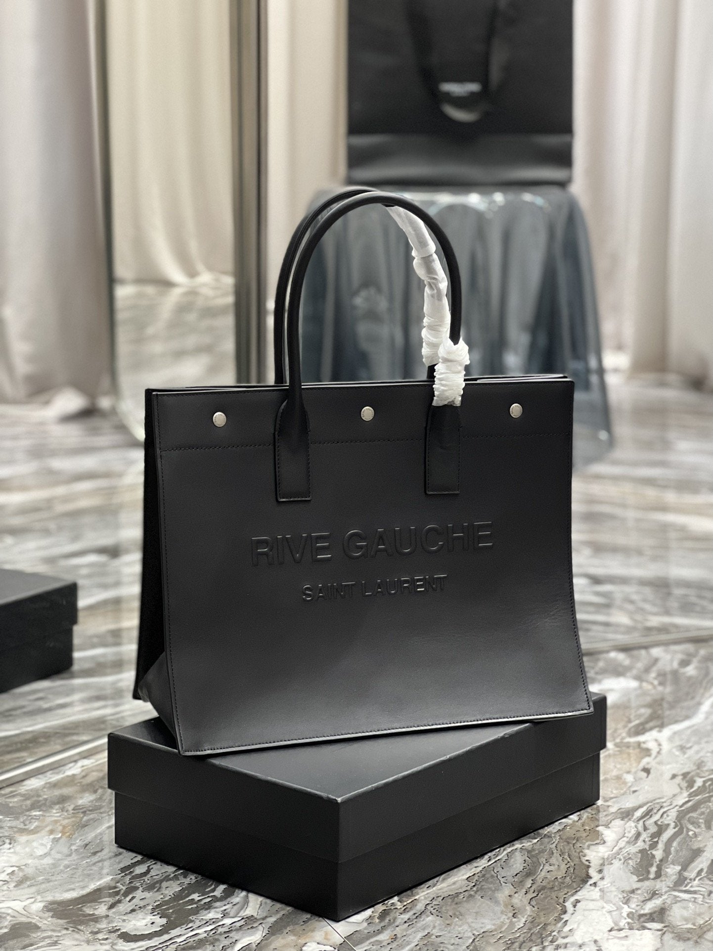 YSL Saint Laurent Rive Gauche Noir 15in 39cm Black Small Tote Bag