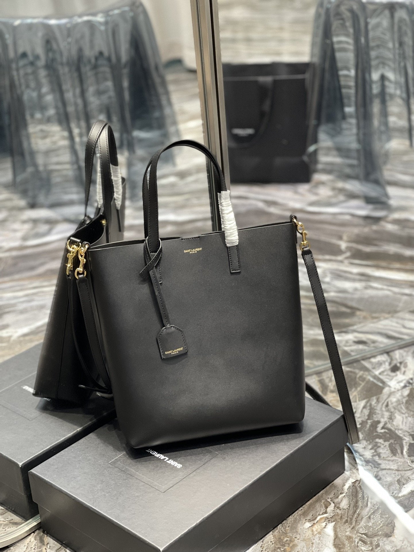 YSL Saint Laurent Ysl Saint Laurent Shopping Bag Black Toy In Travel Bag