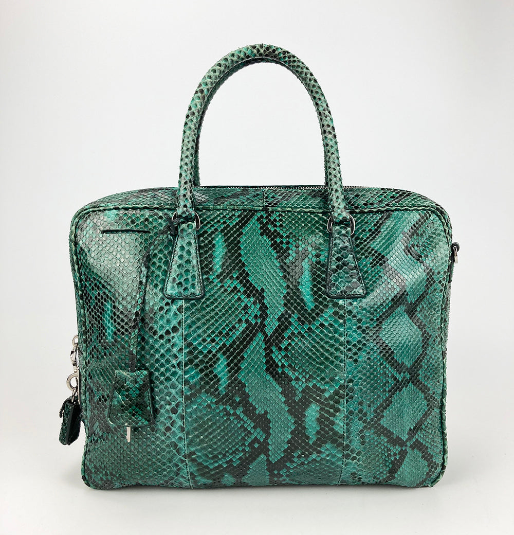Prada Teal Snakeskin Tote Python Top Handle Tote Bag