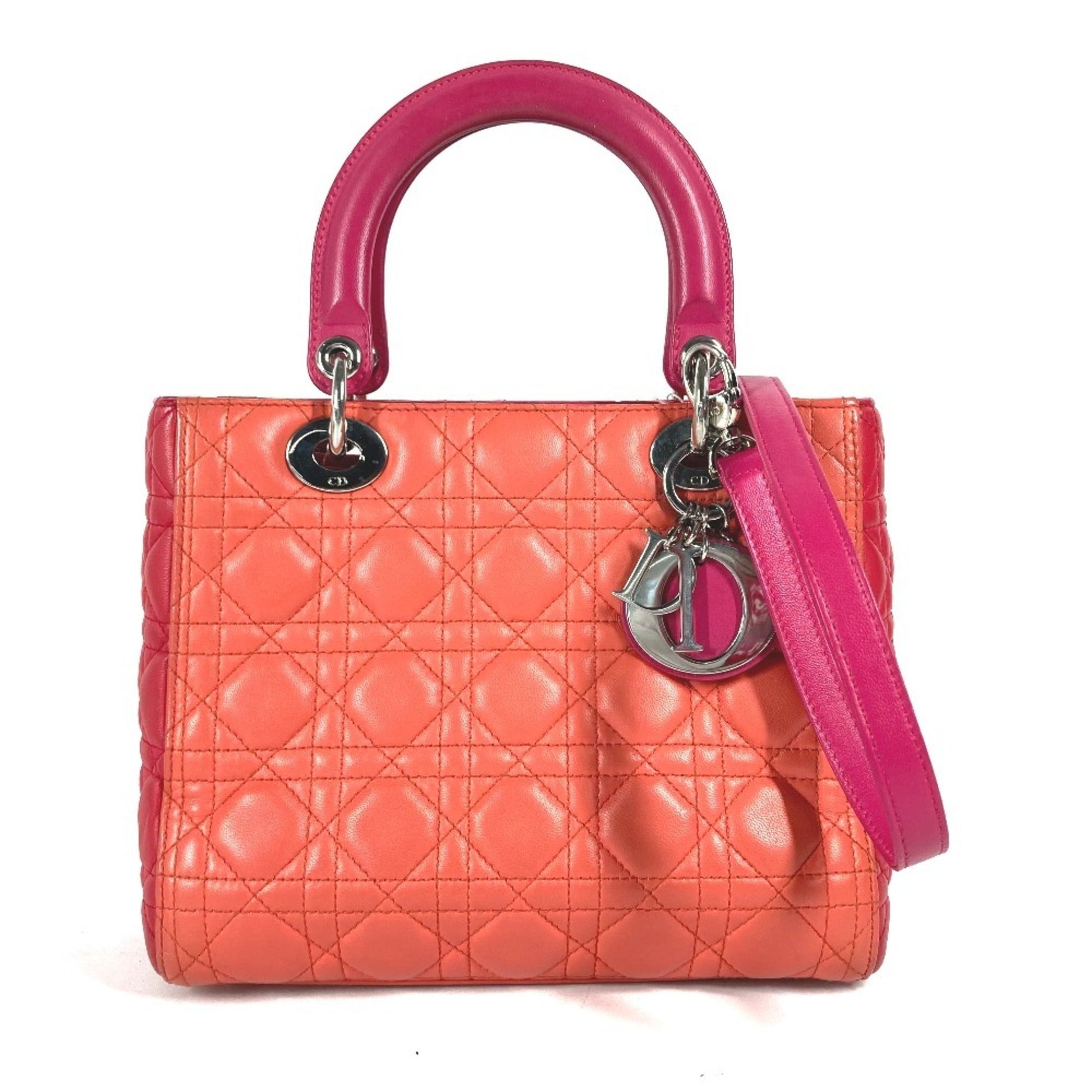 Dior Handbag Christian Lady Color Shoulder Bag Tote Bag Leather Red Pink