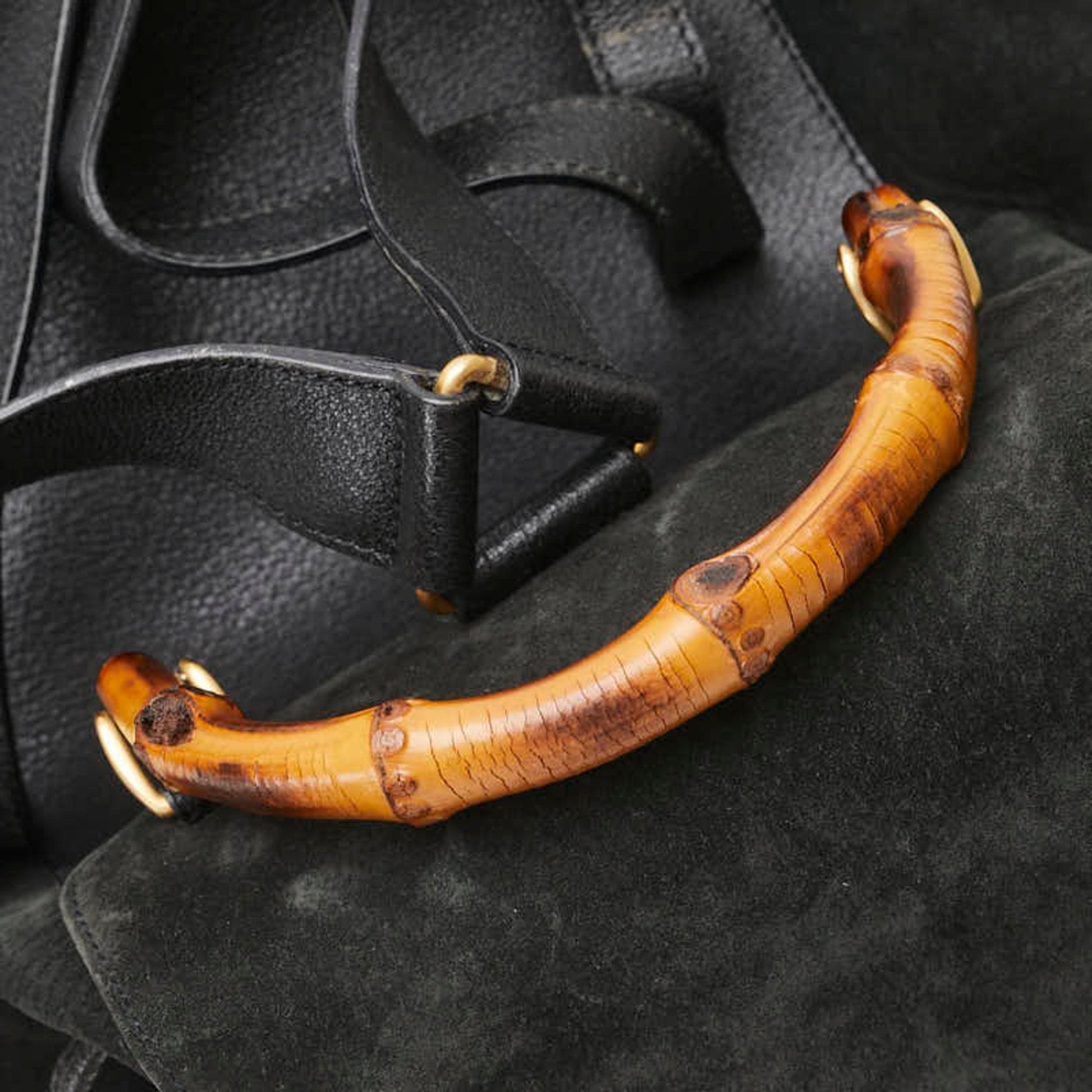 Gucci Bamboo Black Suede Leather Backpack