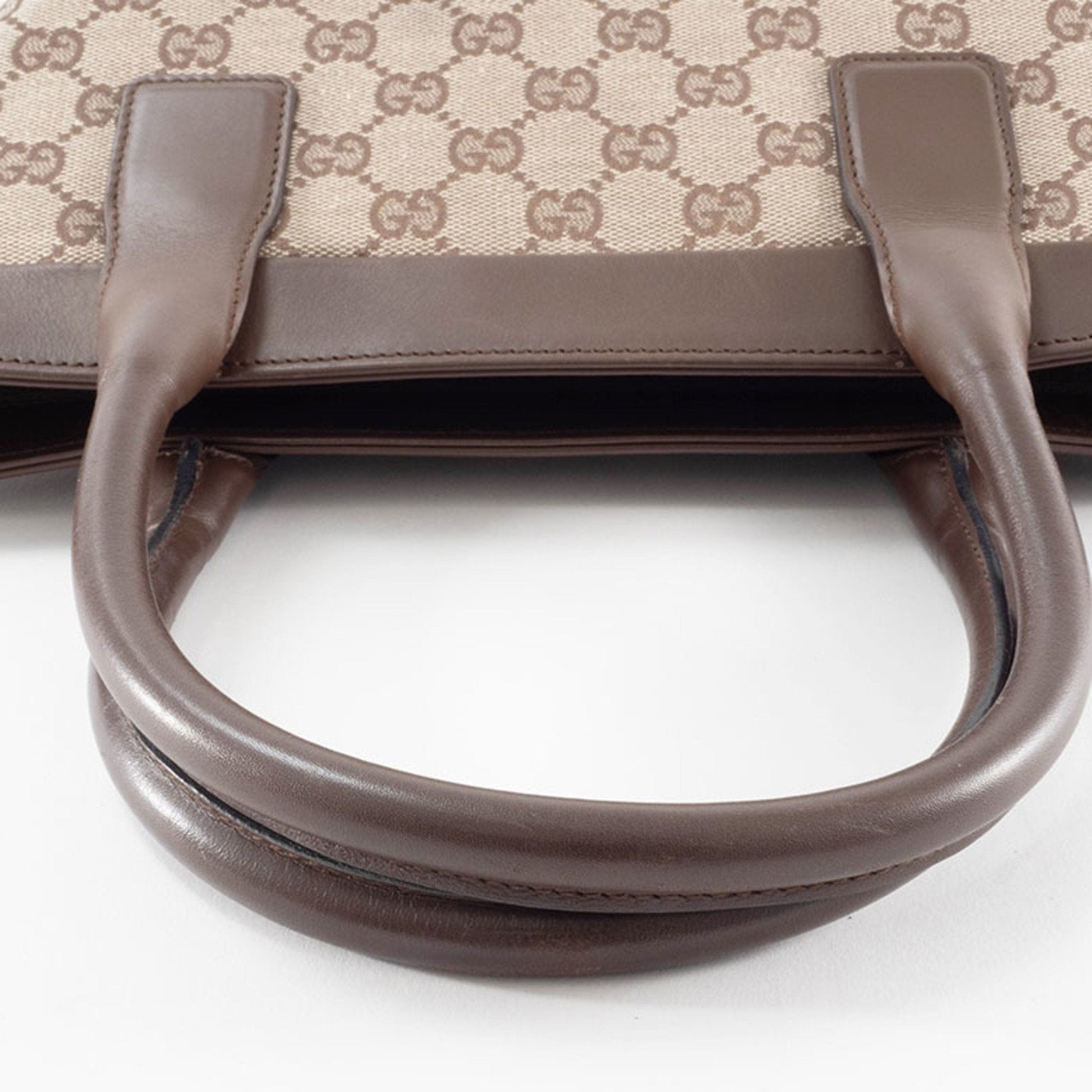 Gucci Gg Canvas Beige Brown Gg Canvas Leather Tote Bag