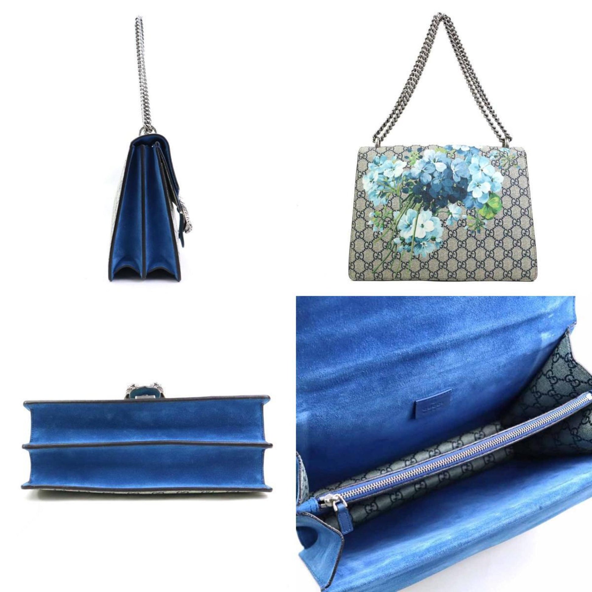 Gucci Blue Suede Gg Supreme Canvas Shoulder Bag