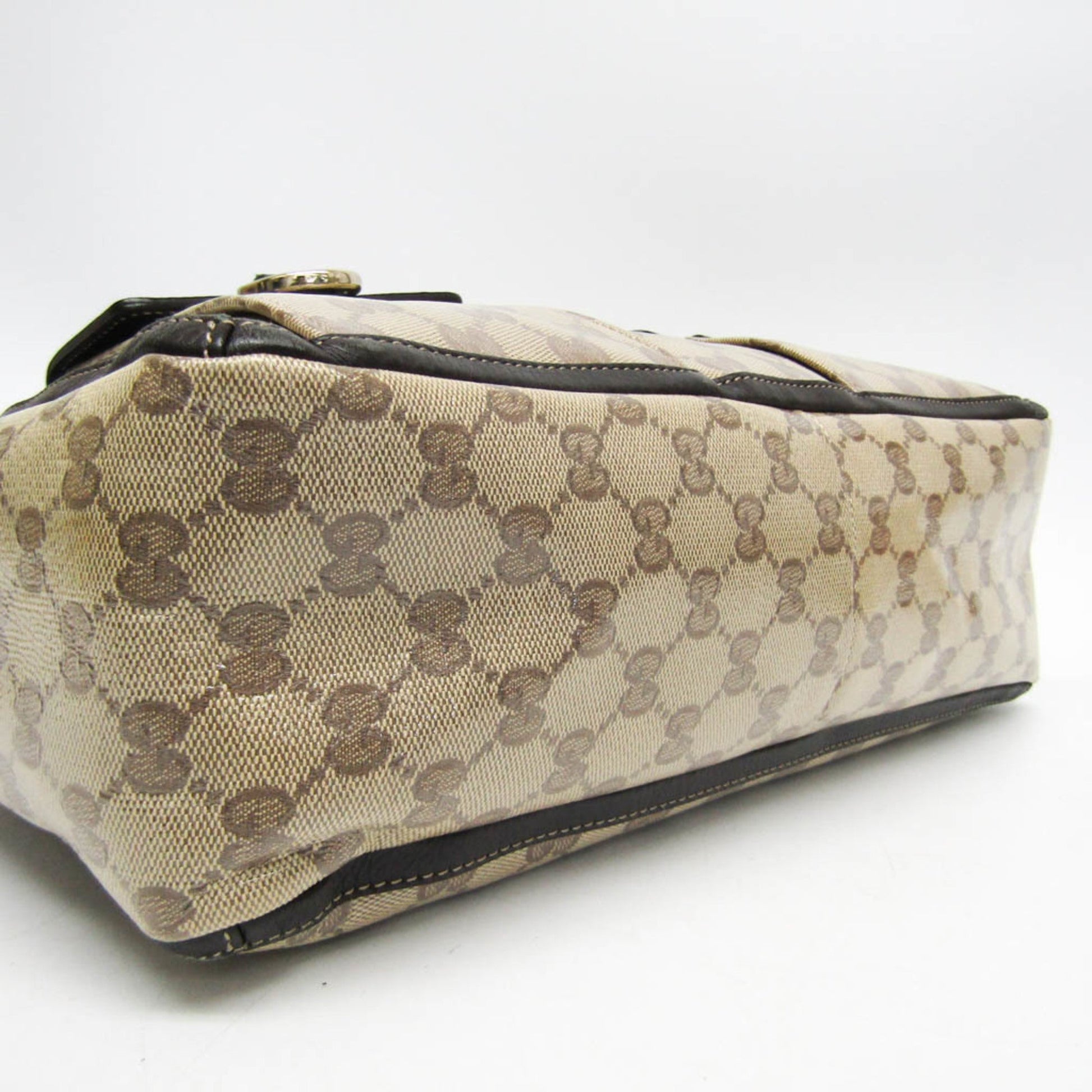 Gucci Gg Crystal Beige Dark Brown Leather Pvc Tote Bag