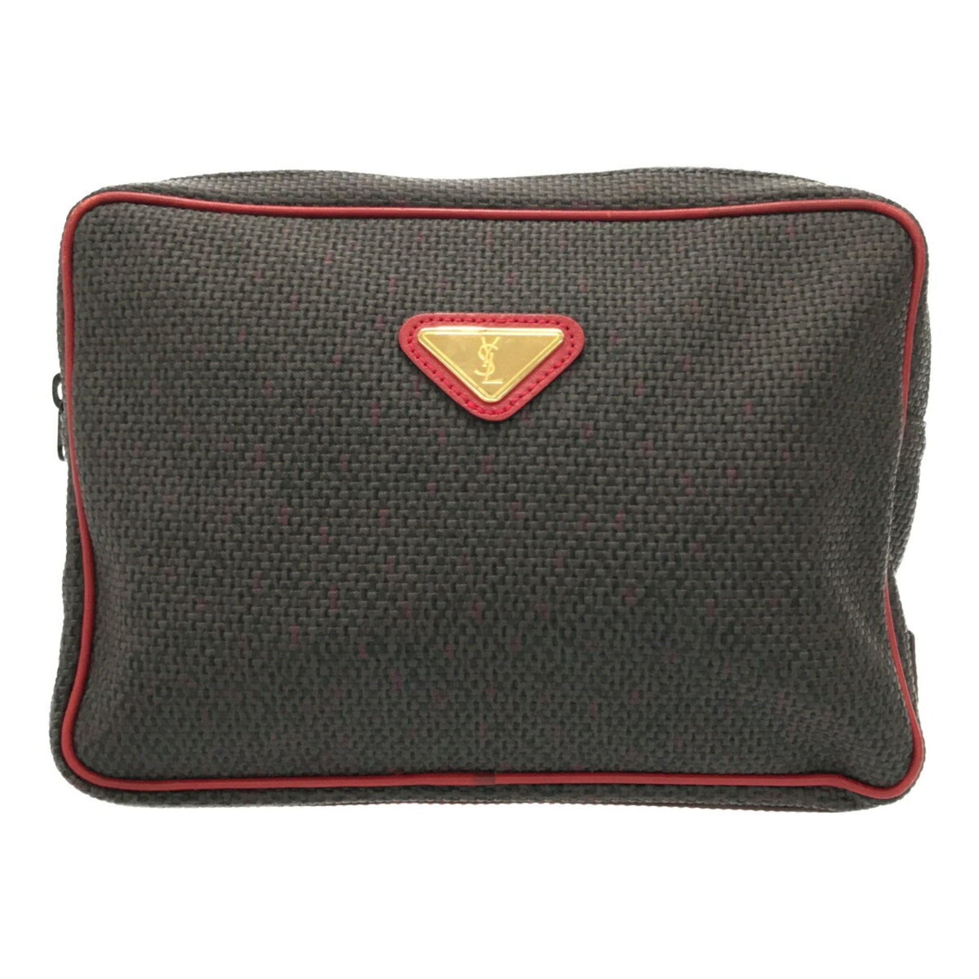 YSL Saint Laurent Clutch Bag Dark Gray Red