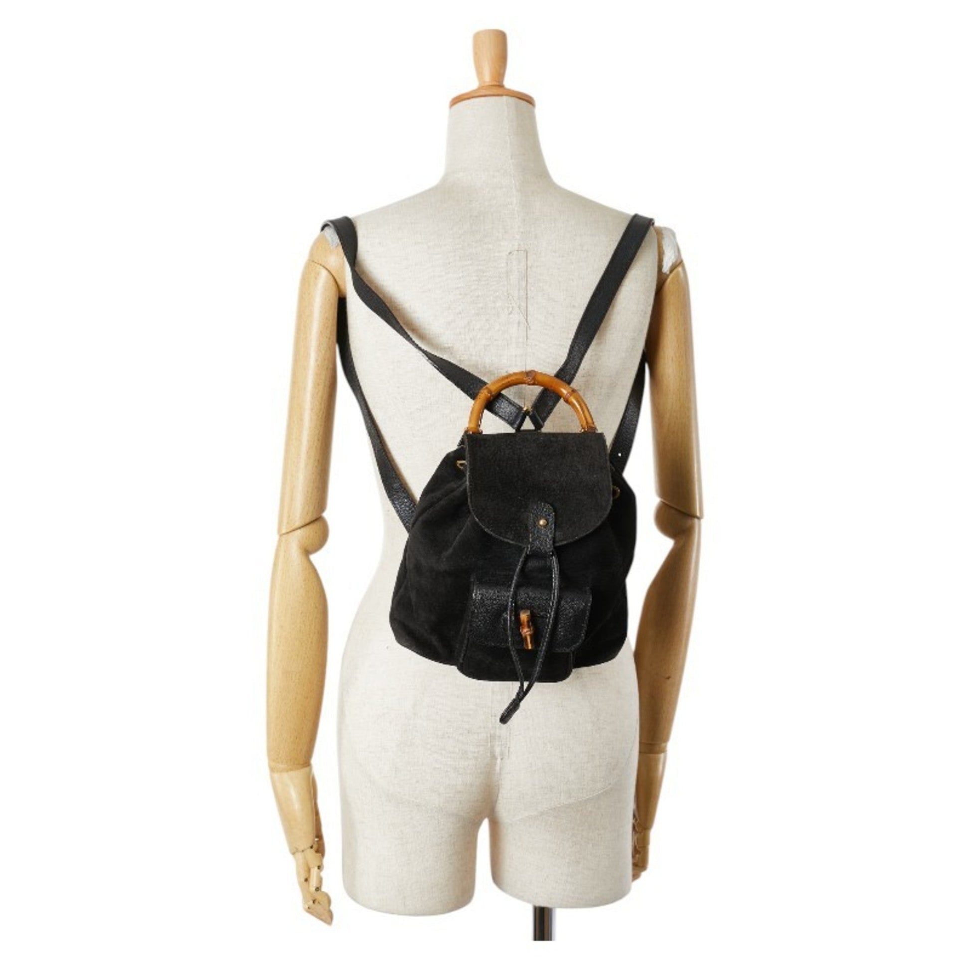 Gucci Black Leather Suede Backpack