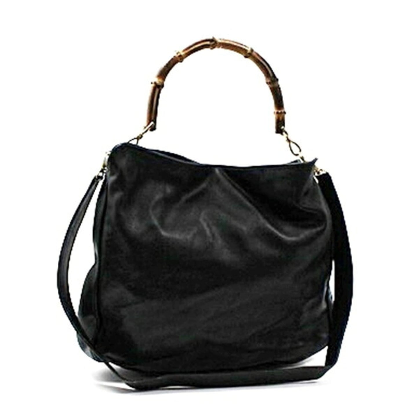 Gucci Bamboo Black Gray Leather Shoulder Bag