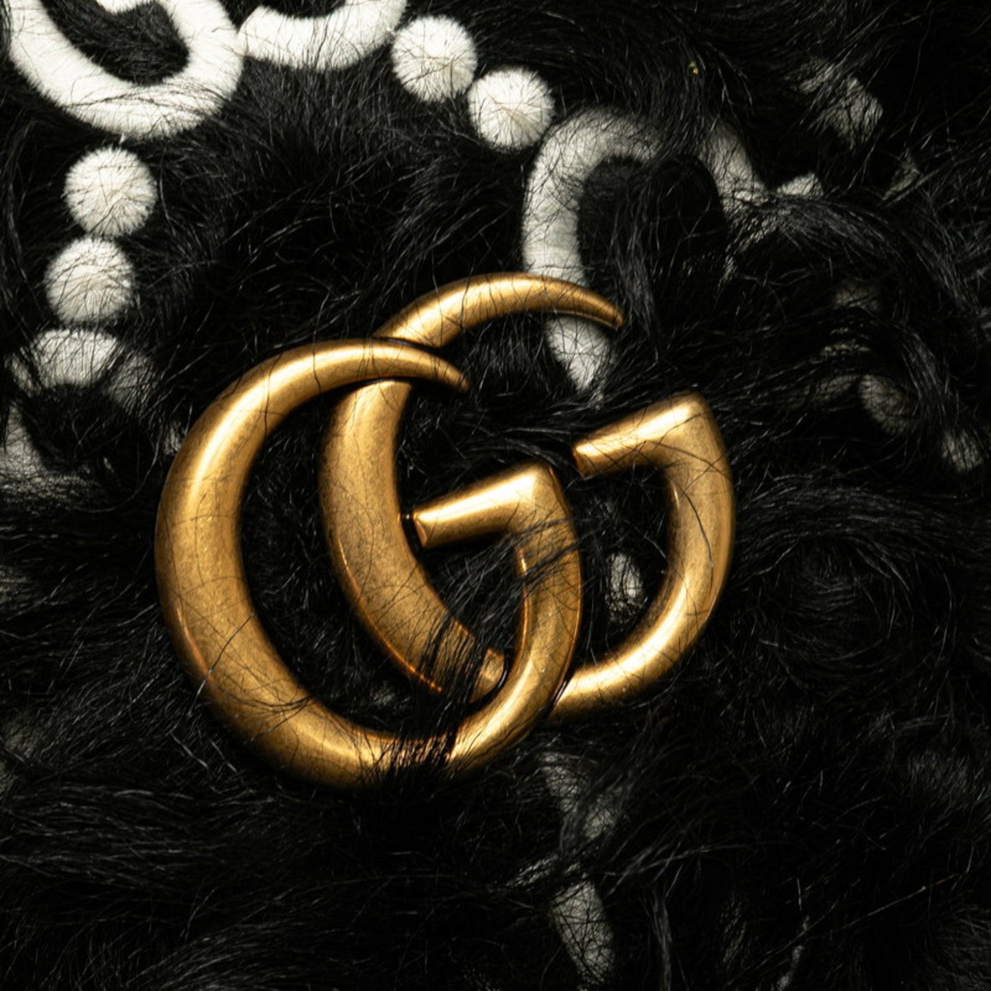 Gucci Black White Faux Fur Leather Handbag Shoulder Bag