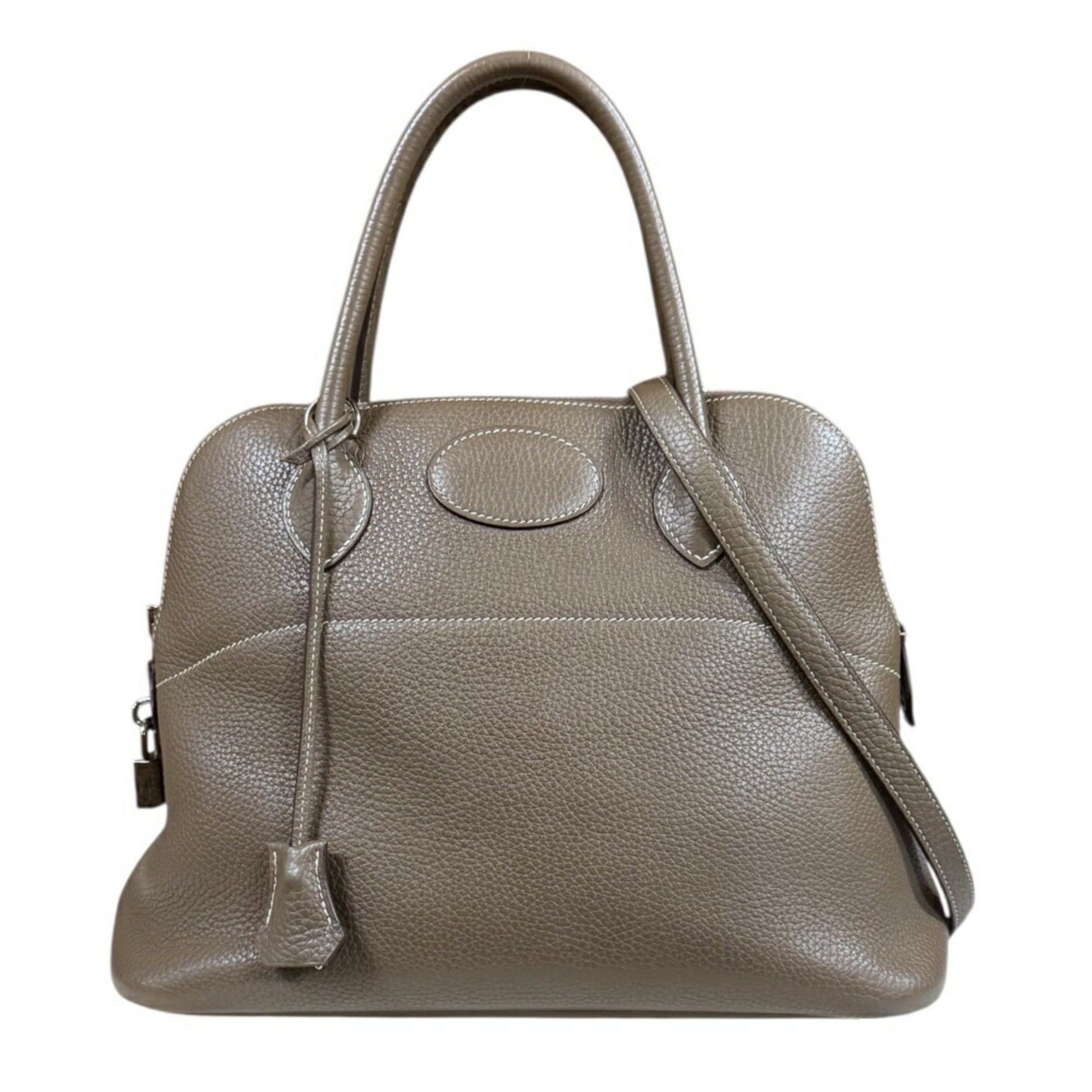 Hermes Etoupe Taurillon Clemence Shoulder Bag Leather Gray Shoulder Bag 2