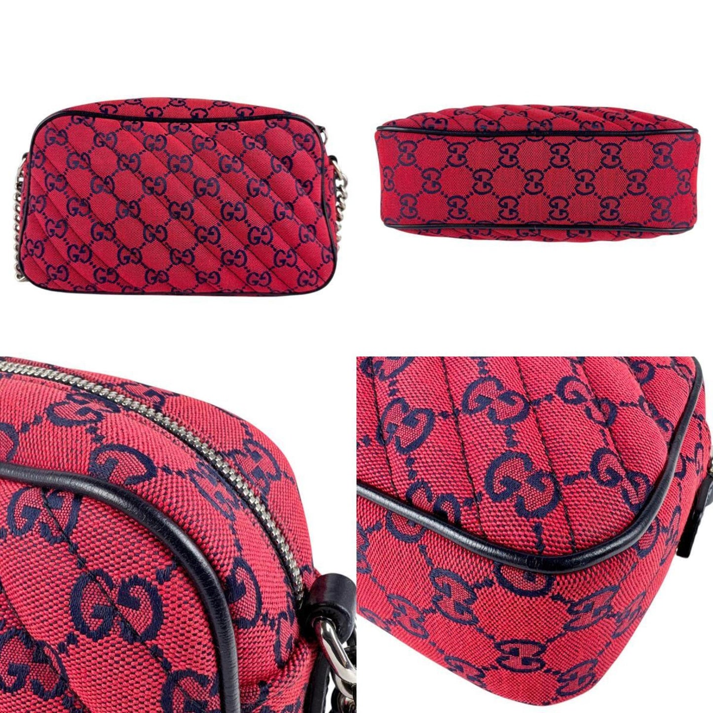 Gucci Navy Red Color Gg Canvas Leather Shoulder Bag