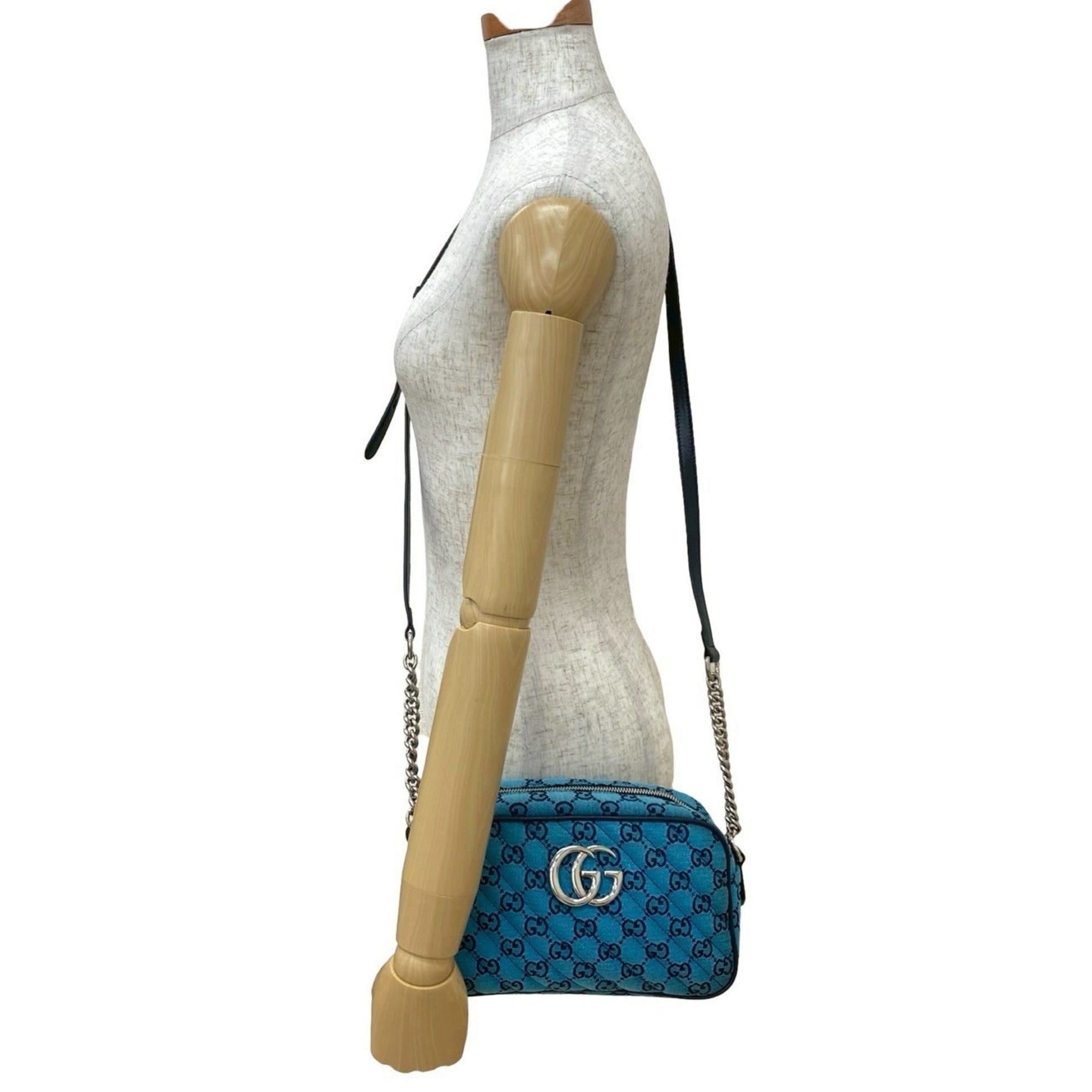 Gucci Blue Navy Canvas Leather Pochette Shoulder Bag