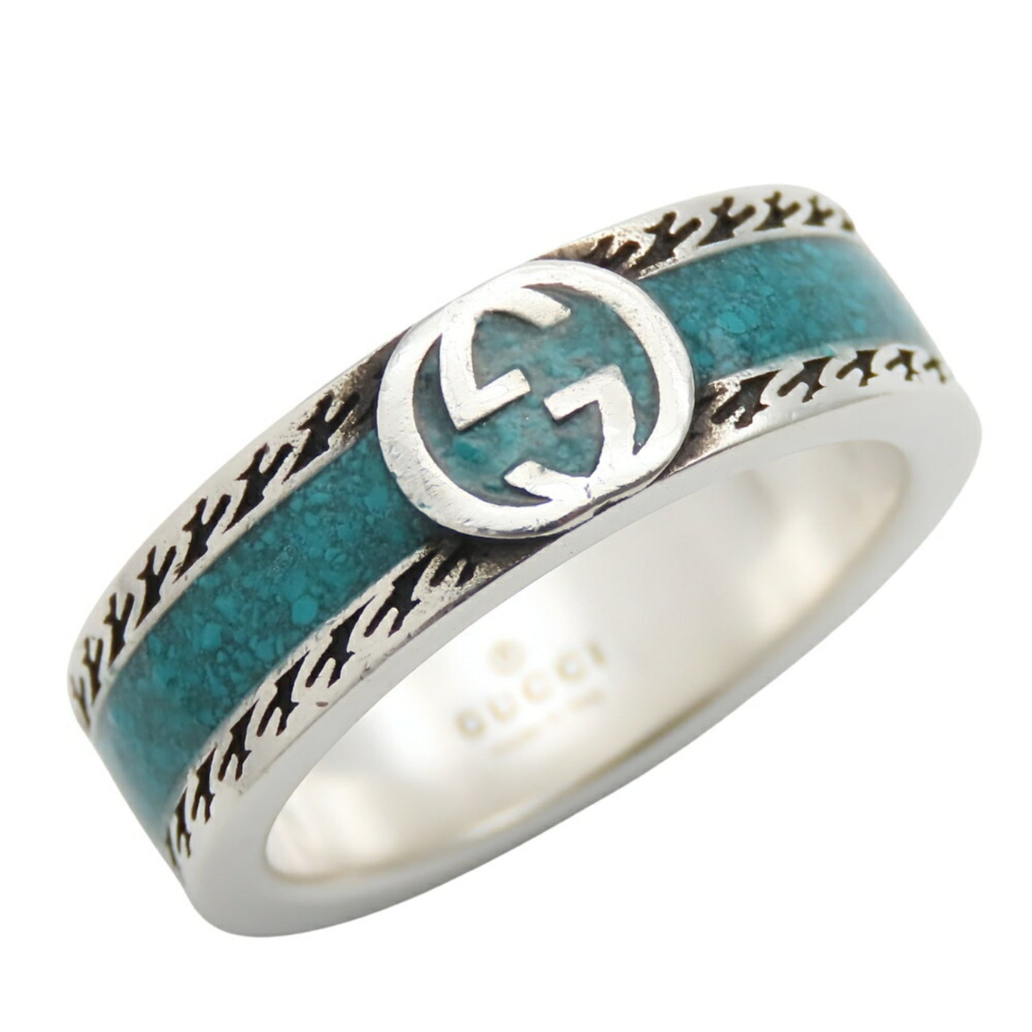 Gucci Silver Turquoise Enamel Silver 925 Band Ring
