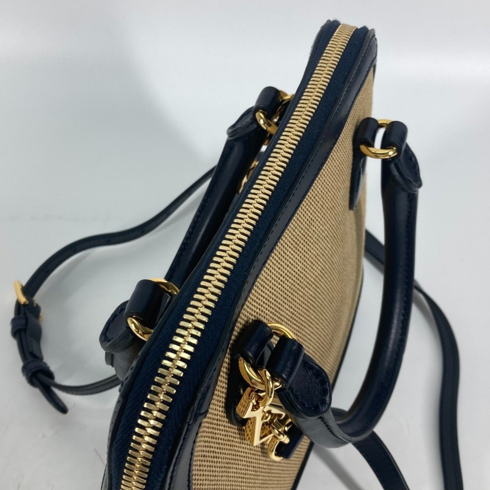 Gucci Beige Dark Navy Canvas Leather Handbag Shoulder Bag