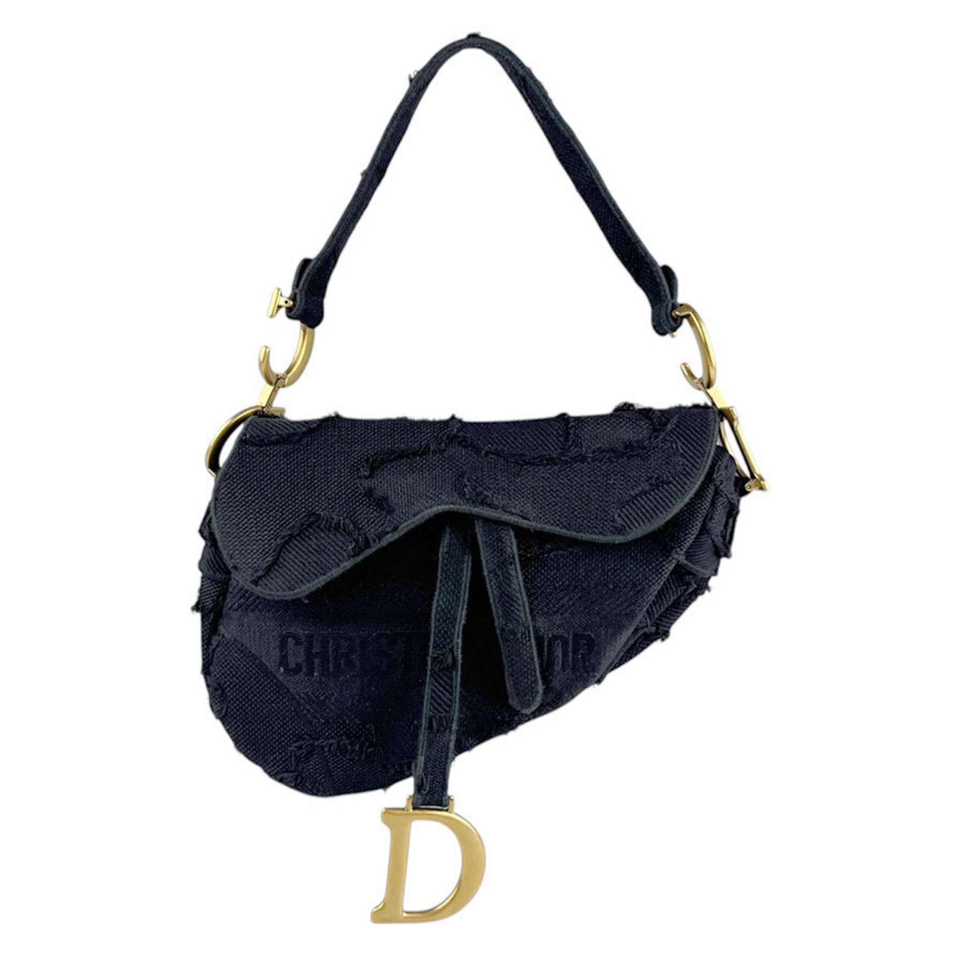 Dior Handbag Christian Saddle Bag Canvas Black