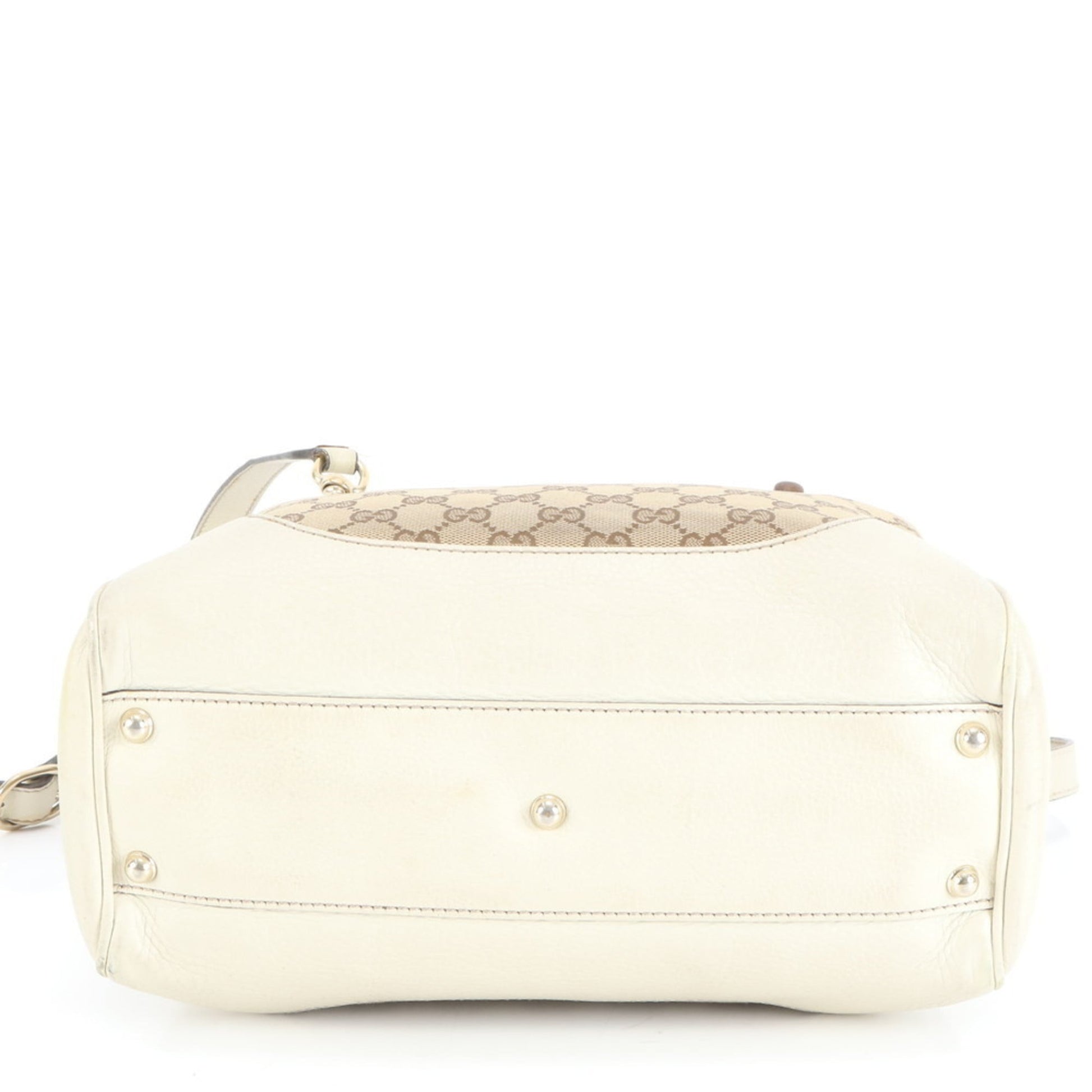 Gucci Beige Leather Canvas Shoulder Bag