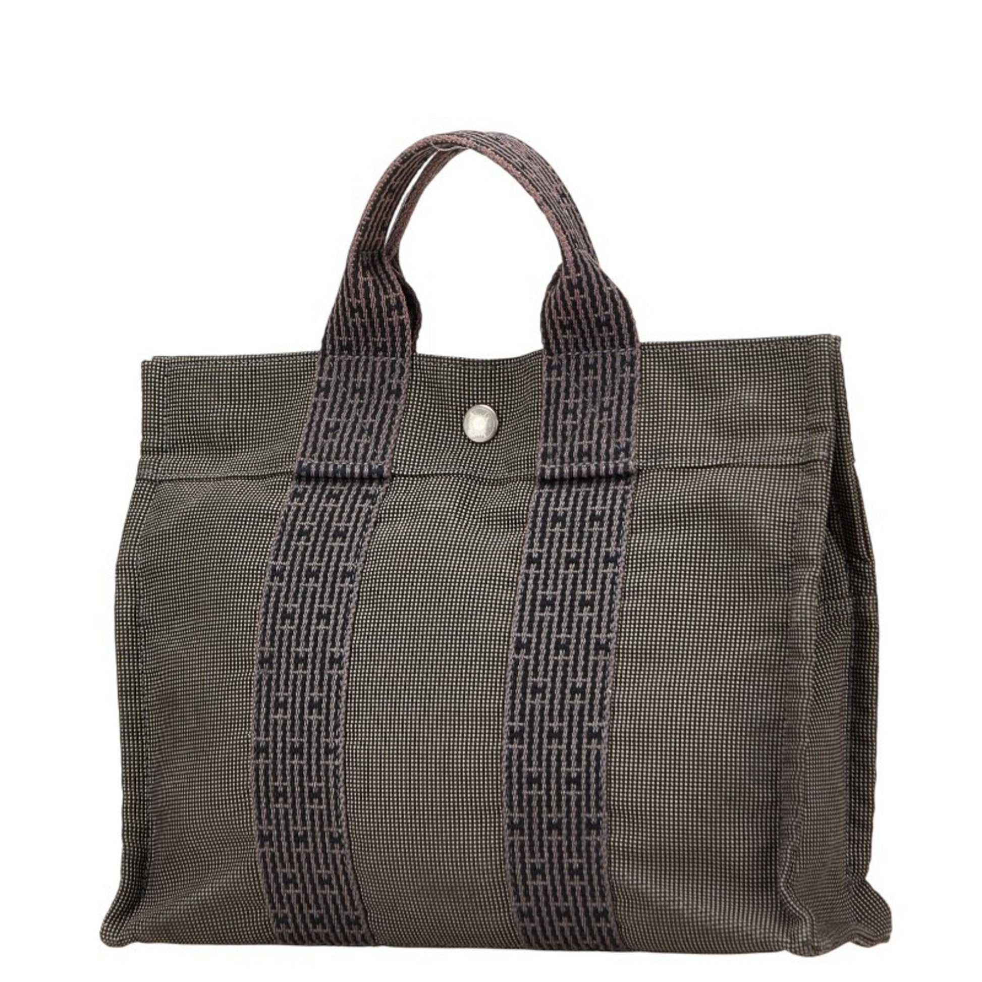 Hermes Her Line Handbag Tote Bag Canvas Black Gray