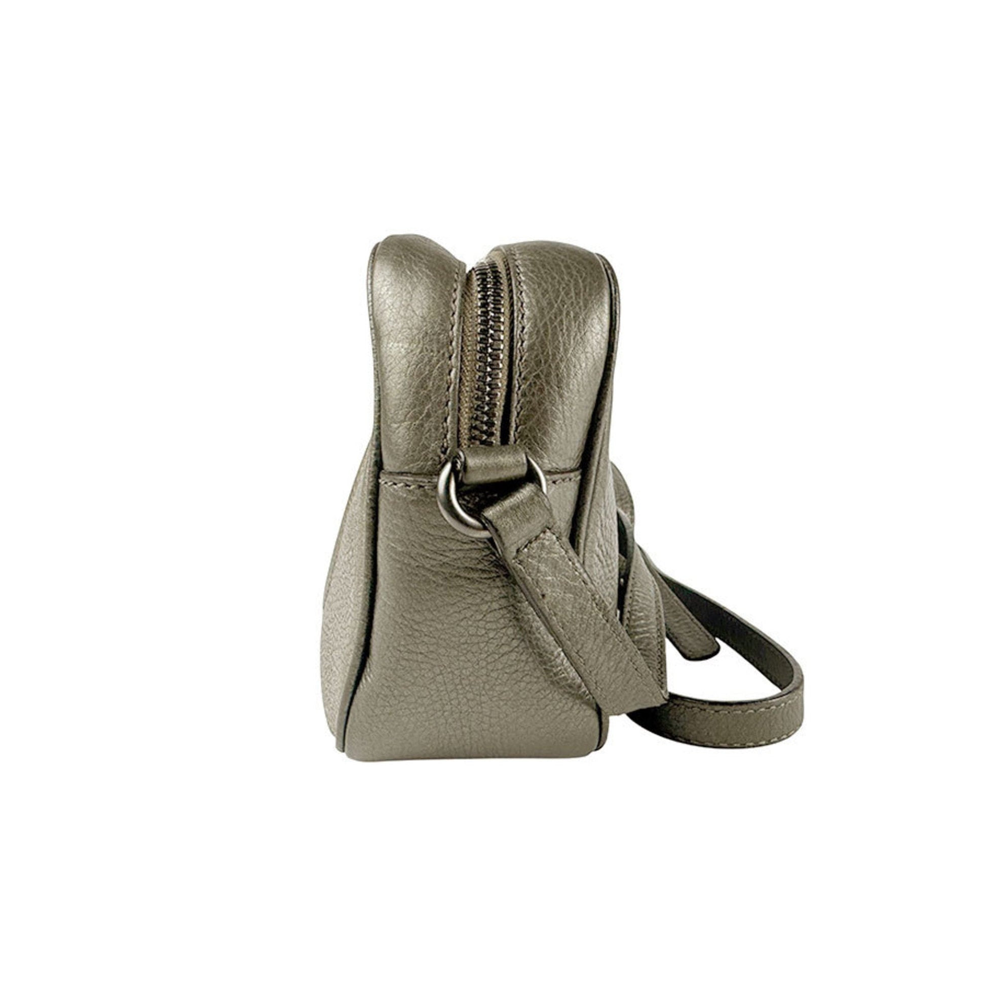 Gucci Gold Gray Khaki Leather Shoulder Bag