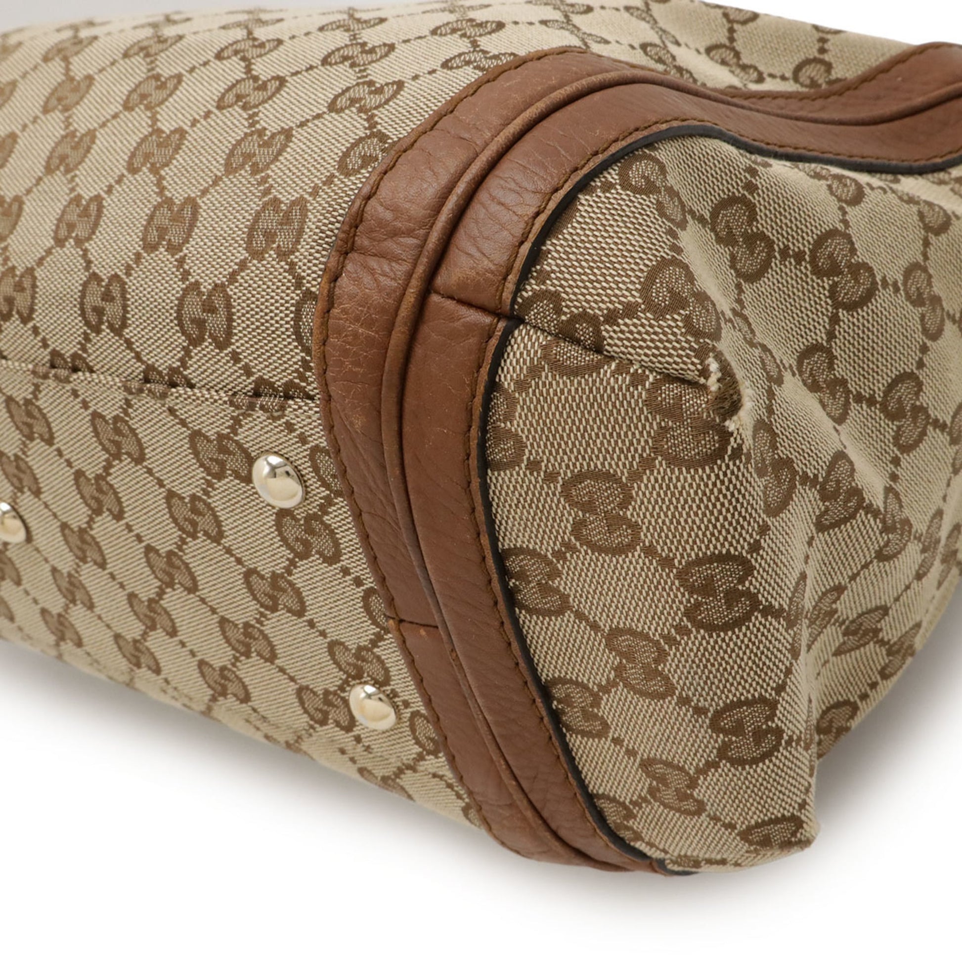 Gucci Gg Canvas Beige Brown Khaki Canvas Leather Shoulder Bag